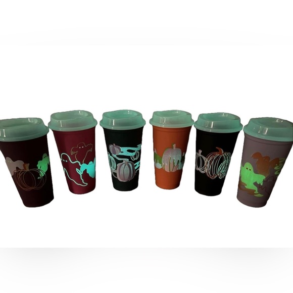 573. Starbucks 2023 Reusable Plastic Hot Cups w/ Lids Glow in the Dark Halloween - Picture 7 of 8